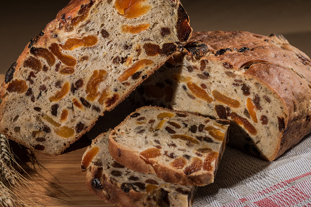 Pale loaf sliced, full of apricot and raisin